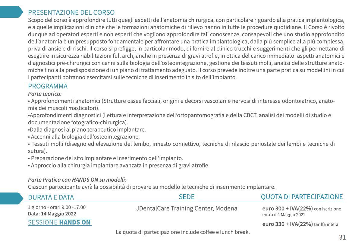 Dr. Mani, programma corso